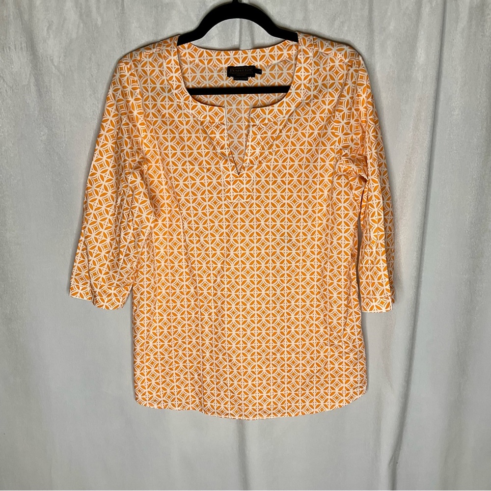 Pendleton 100% Cotton Split Neck Tunic Blouse Siz… - image 1